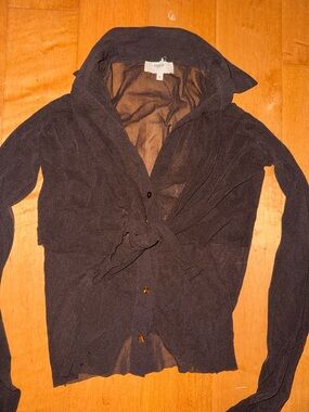 FUZZI by Jean Paul Gaultier Sheer Mesh Brown Long Sleeve Button Up w/ Chest Ties